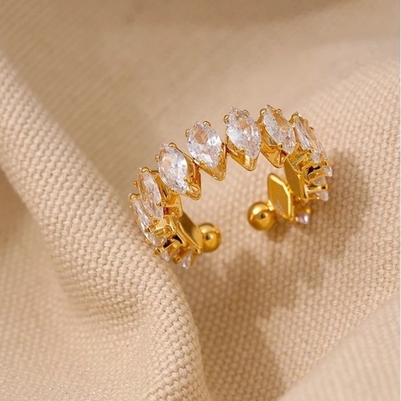 18k Gold Plated Luxury Shiny Cubic Zircon Adjustable Ring - Picture 4 of 8